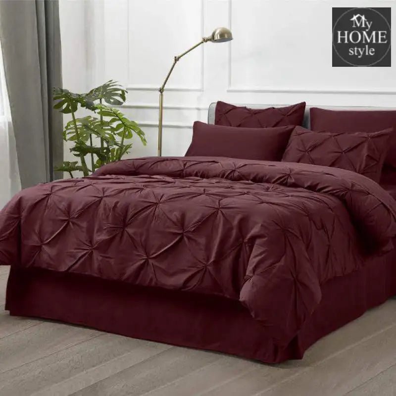 6 Pc's Luxury Diamond Pintuck Bedspread Light Filled Maroon - myhomestyle.pk