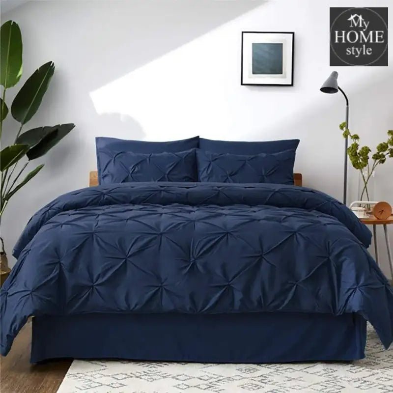 6 Pc's Luxury Diamond Pintuck Bedspread Light Filled Navy - myhomestyle.pk