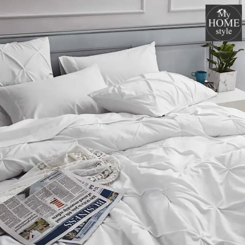 6 Pc's Luxury Diamond Pintuck Bedspread Light Filled White - myhomestyle.pk