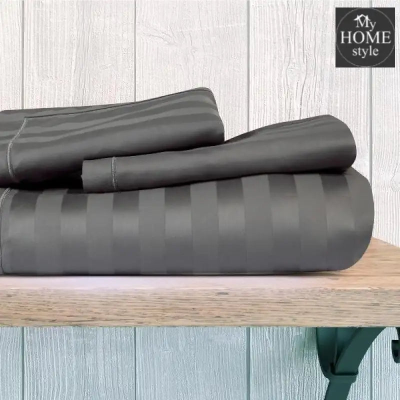 6 Pcs Luxury Grey Satin Stripe Duvet Set - myhomestyle.pk