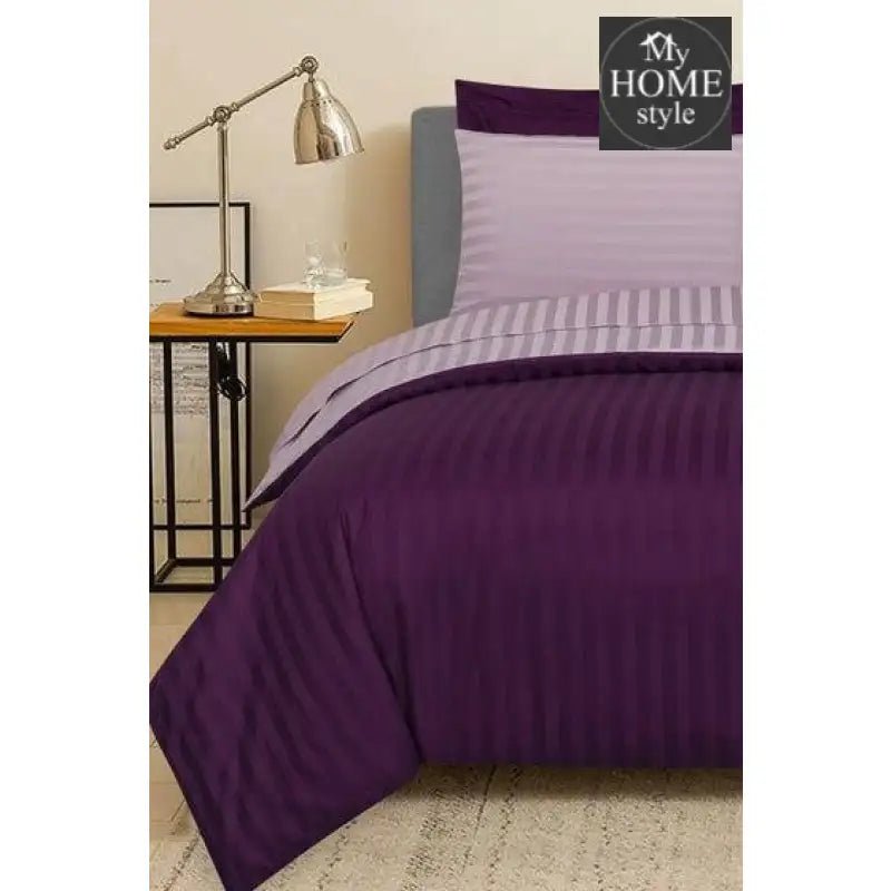 6 Pcs Luxury Plum & Iris Satin Stripe Duvet Set - myhomestyle.pk