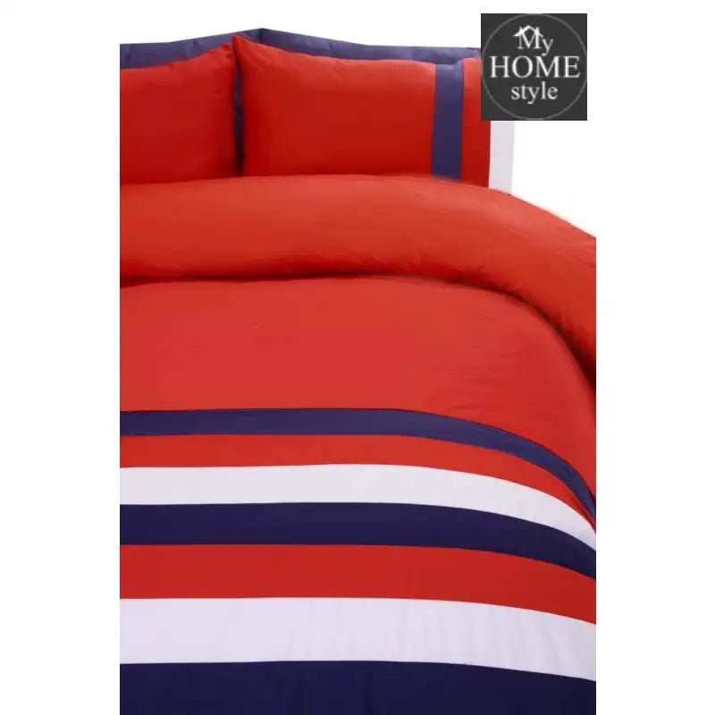 6 Pcs Red & Navy Striped Duvet Set - myhomestyle.pk