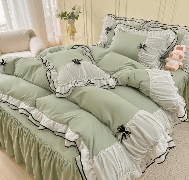 6 PCS Ruffled DUVET SET WITH BOWTIE - 1248 - myhomestyle.pk