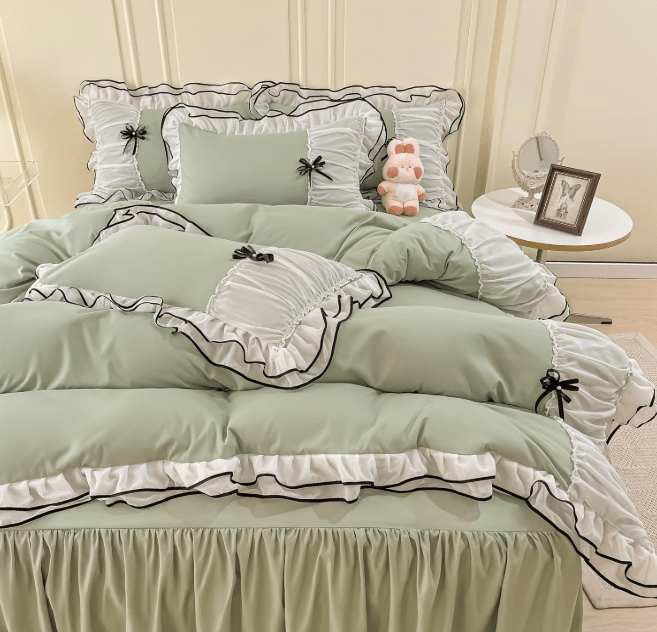 6 PCS Ruffled DUVET SET WITH BOWTIE - 1248 - myhomestyle.pk