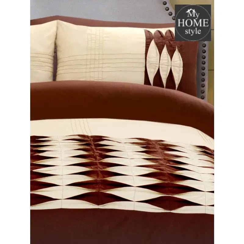 6 Pcs Twist Pleated Duvet set Brown & Beige King size - myhomestyle.pk
