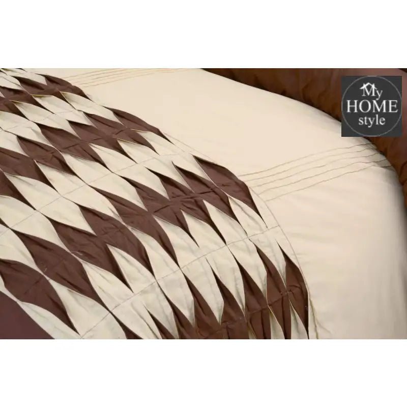 6 Pcs Twist Pleated Duvet set Brown & Beige King size - myhomestyle.pk