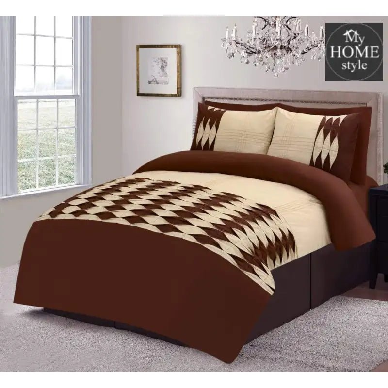 6 Pcs Twist Pleated Duvet set Brown & Beige King size - myhomestyle.pk