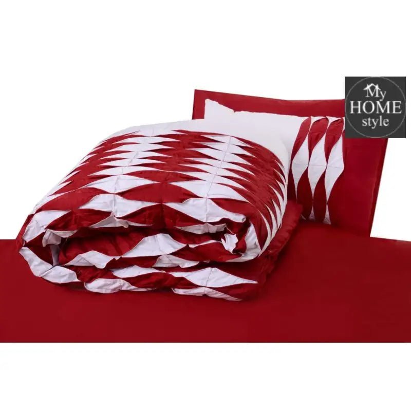6 Pcs Twist Pleated Duvet set Red & White King size SC - myhomestyle.pk
