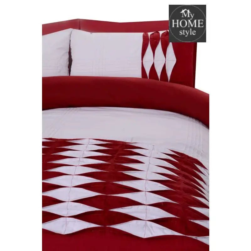 6 Pcs Twist Pleated Duvet set Red & White King size SC - myhomestyle.pk