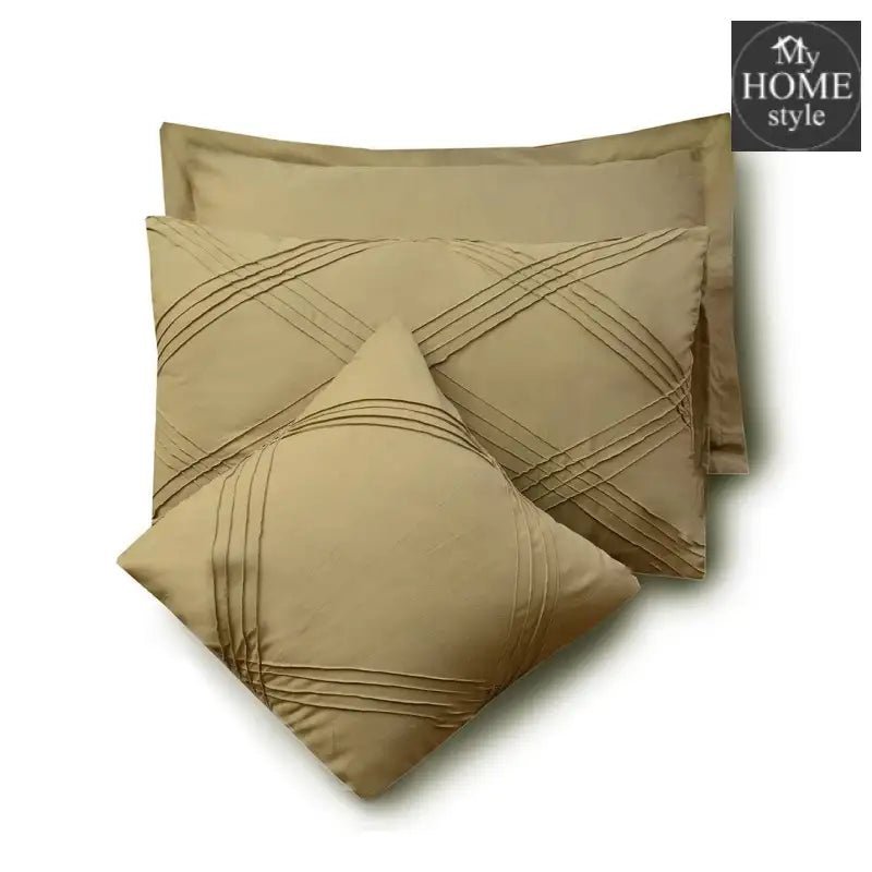 8 pcs 3 Row Cross Pleated Duvet Set Beige SC - myhomestyle.pk
