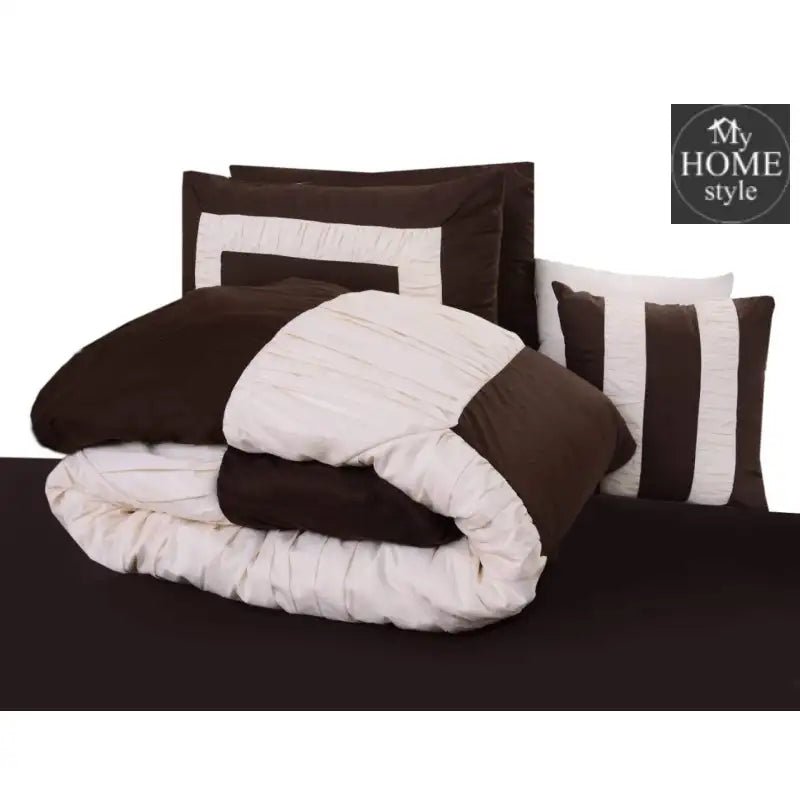 8 Pcs Chocolate & Cream Ruffled Duvet Set - myhomestyle.pk