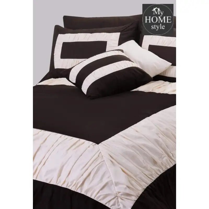 8 Pcs Chocolate & Cream Ruffled Duvet Set - myhomestyle.pk