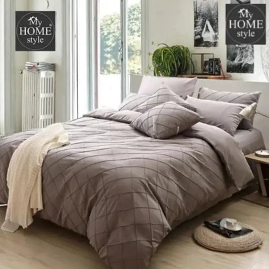 8 Pcs Cross Pleated Duvet Set Coffee Grey - myhomestyle.pk