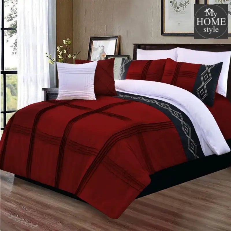 8 Pcs Embroidered Pleated Duvet Set Maroon - myhomestyle.pk
