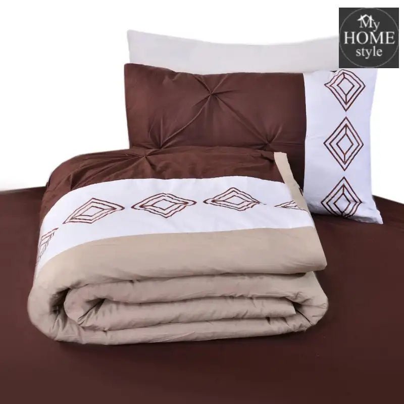 8 Pc's Luxury Embroidered Bedspread Brown With Light Filling - myhomestyle.pk