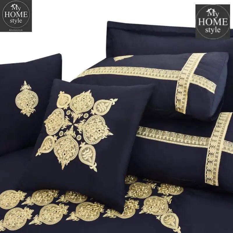 8 PCS Luxury Embroidered Duvet Set Black - myhomestyle.pk