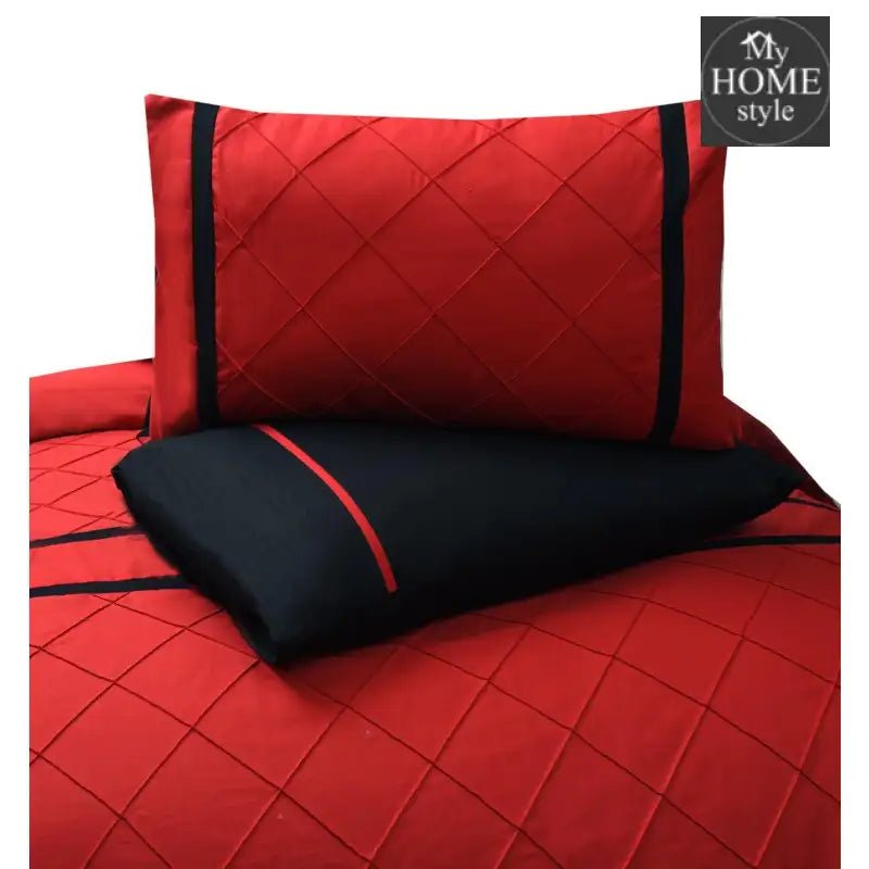 8 Pcs Red & Black Pinch Pleated Duvet Set SC - myhomestyle.pk