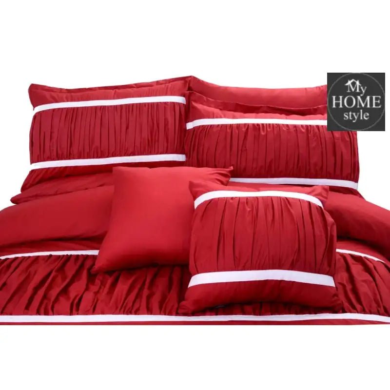 8 Pcs Red & White Ruffled Duvet Set - myhomestyle.pk