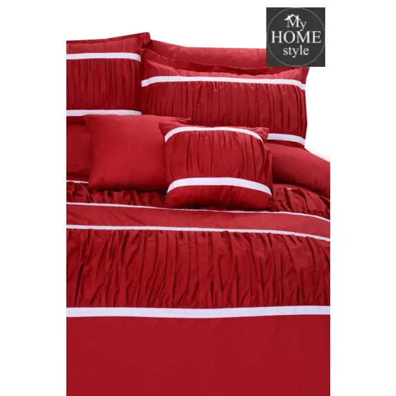 8 Pcs Red & White Ruffled Duvet Set - myhomestyle.pk