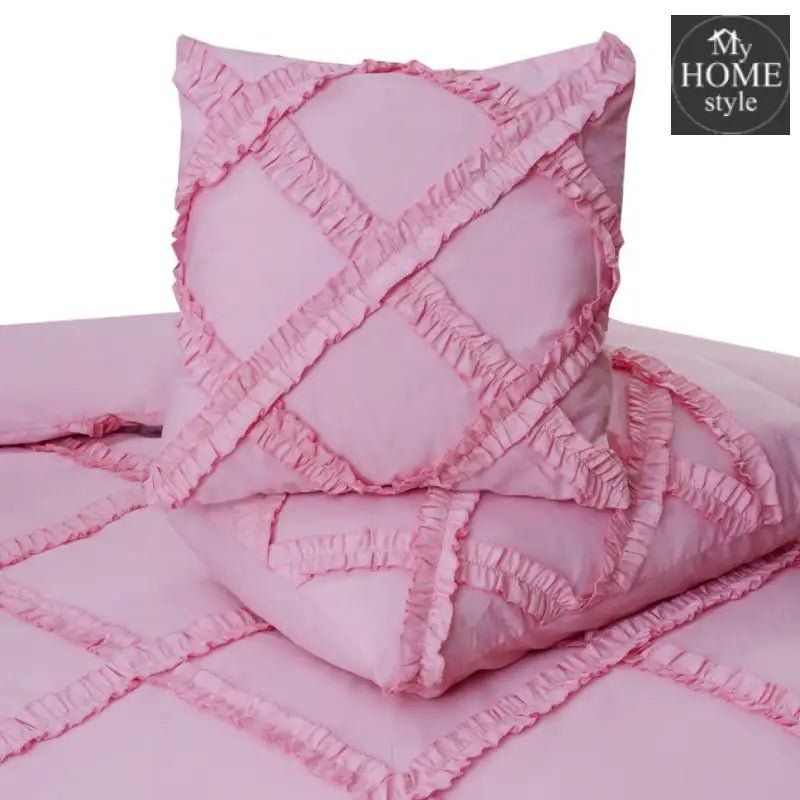 8 Pcs Ruffled Cross Pleated Duvet Set Pink - myhomestyle.pk