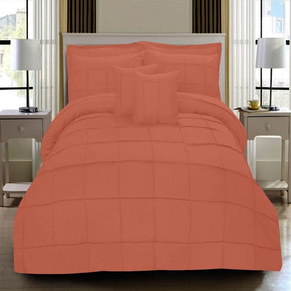 8 Pcs Square Pleated Duvet Set - Dark Peach - myhomestyle.pk
