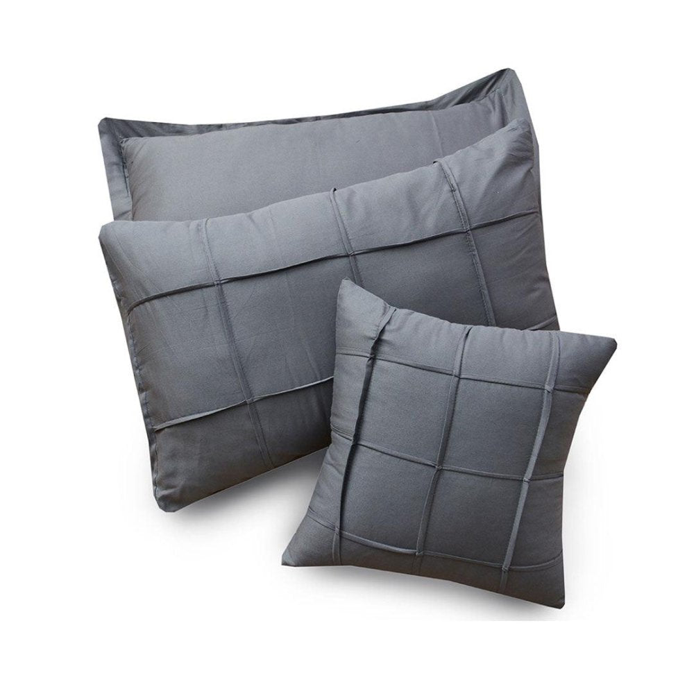 8 Pcs Square Pleated Duvet Set - Grey SC - myhomestyle.pk
