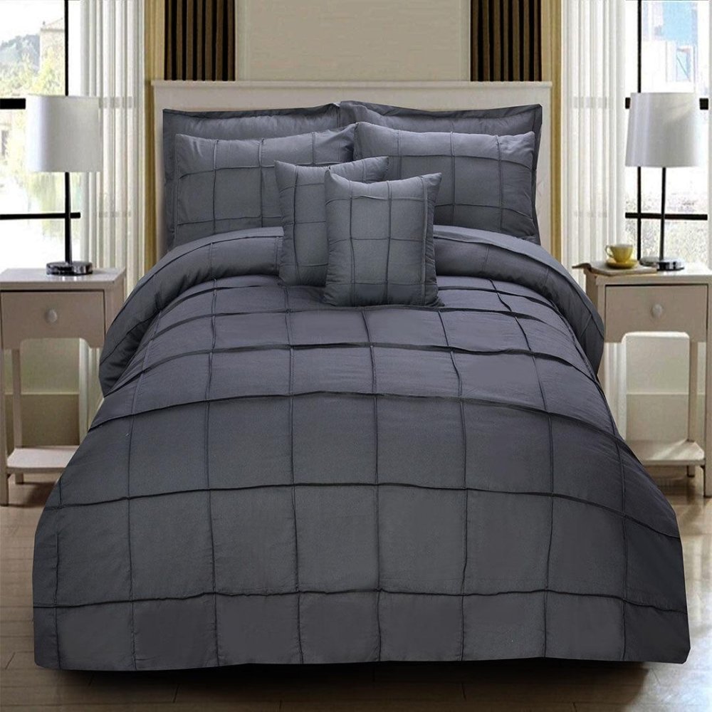8 Pcs Square Pleated Duvet Set - Grey SC - myhomestyle.pk