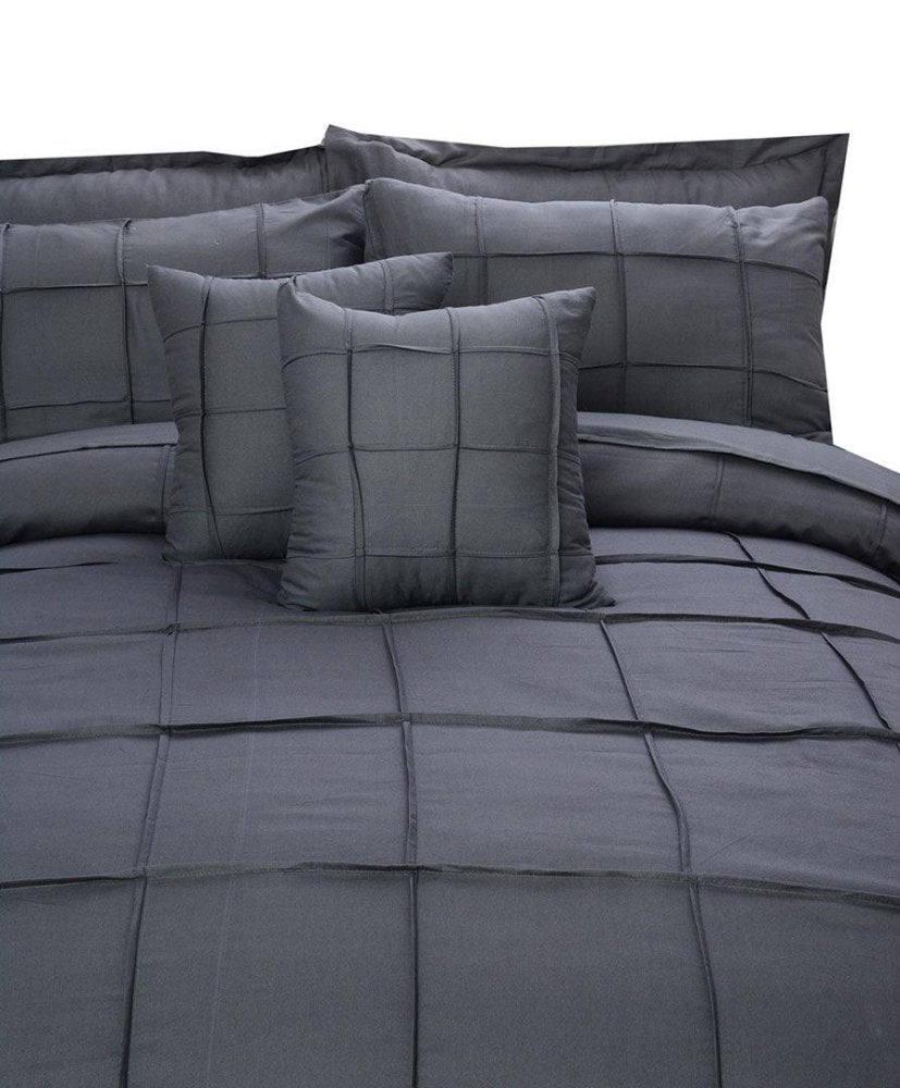 8 Pcs Square Pleated Duvet Set - Grey SC - myhomestyle.pk