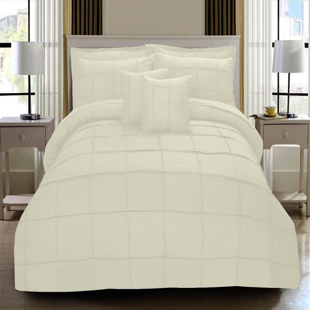 8 Pcs Square Pleated Duvet Set - Off White SC - myhomestyle.pk