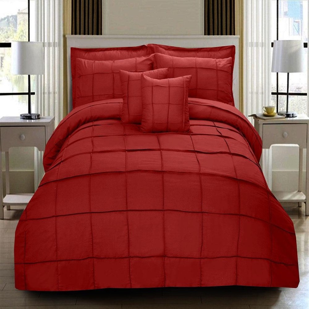 8 Pcs Square Pleated Duvet Set - Red SC - myhomestyle.pk