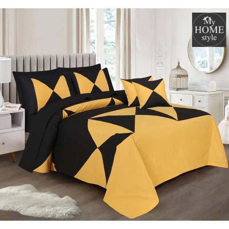8 Pc's Twisted Duvet Set Yellow & Black - myhomestyle.pk