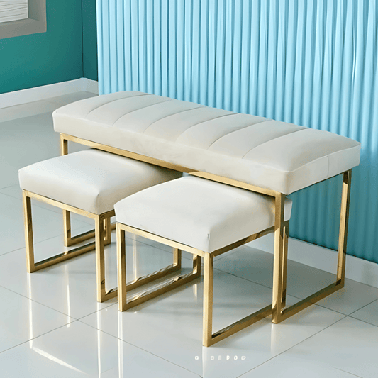 Aurora Modern Dressing Bench with Gold Base & Ottoman Pair - 1543 - myhomestyle.pk