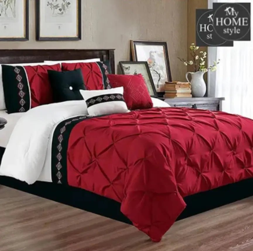 Embroidered Pintuck Duvet 8 pieces Maroon - myhomestyle.pk
