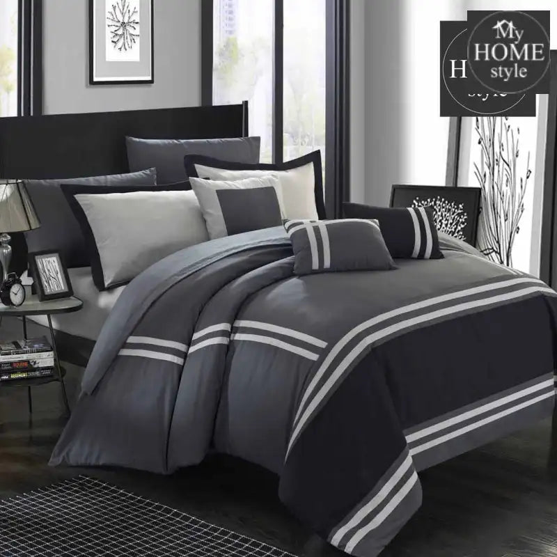 grey & Black Stripe Border 8 Piece Set - myhomestyle.pk