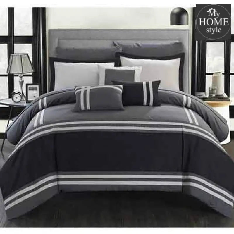 grey & Black Stripe Border 8 Piece Set - myhomestyle.pk