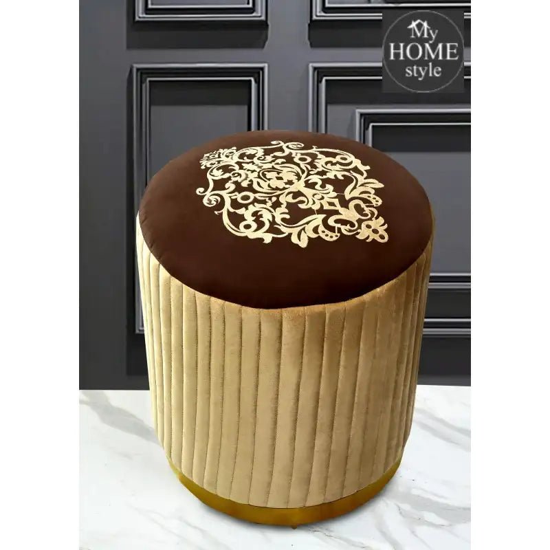 Large Pouffe Printed Embroidered Stool With Steel Frame - 1235 - myhomestyle.pk