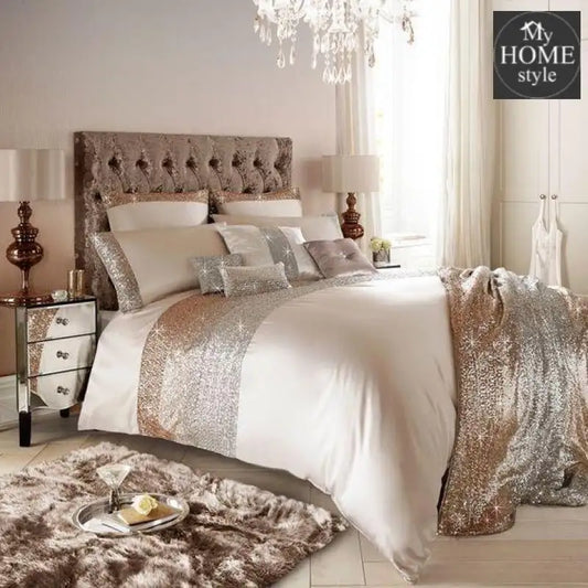 Cream Luxury Sequenced Bridal set with Quilt Filling & Runner - myhomestyle.pk