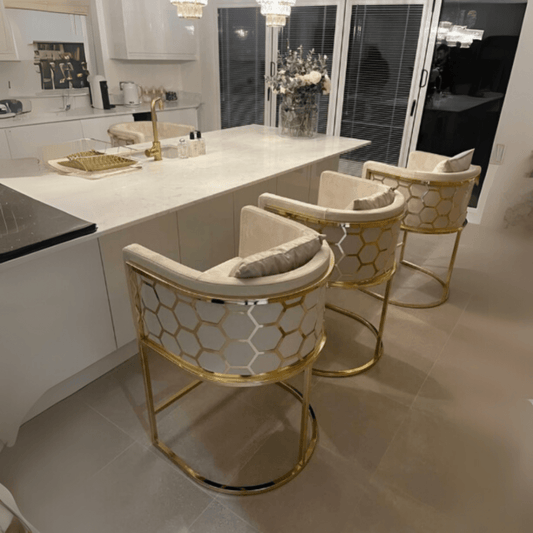 LuxeNest Upholstered Chair – Soft Velvet & Golden Frame - 1544 - myhomestyle.pk