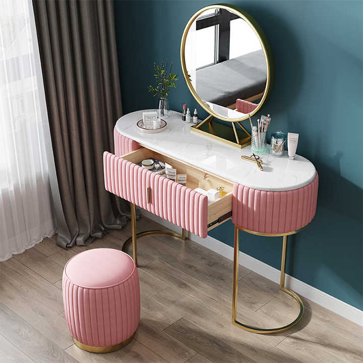 Luxurious Dressing Table Set with Vanity Tufted Stool 1449