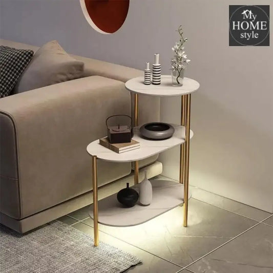 Luxury 3 Layer Living Room Side Table with Gold Metal Frame - myhomestyle.pk