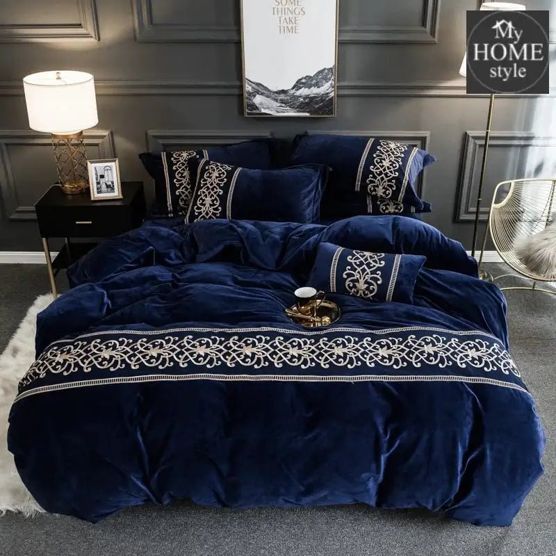 LUXURY EMBROIDERED VELVET DUVET NAVY BLUE - myhomestyle.pk
