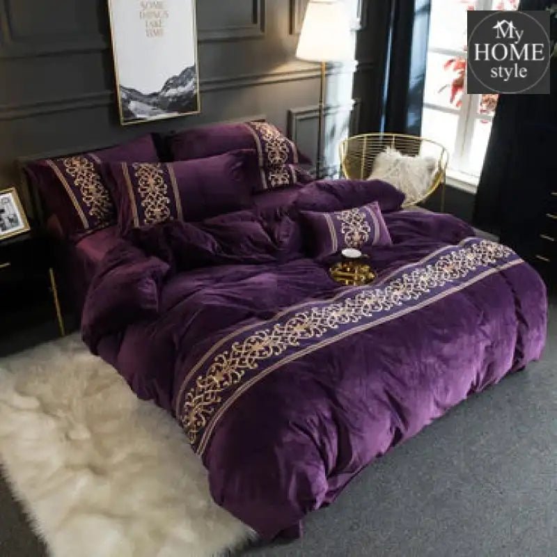LUXURY EMBROIDERED VELVET DUVET PURPLE - myhomestyle.pk