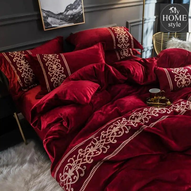 LUXURY EMBROIDERED VELVET DUVET RED - myhomestyle.pk