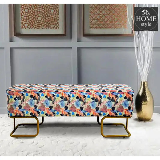 Luxury Printed Velvet Wooden stool 3 Seater With Steel Stand -1209 - myhomestyle.pk