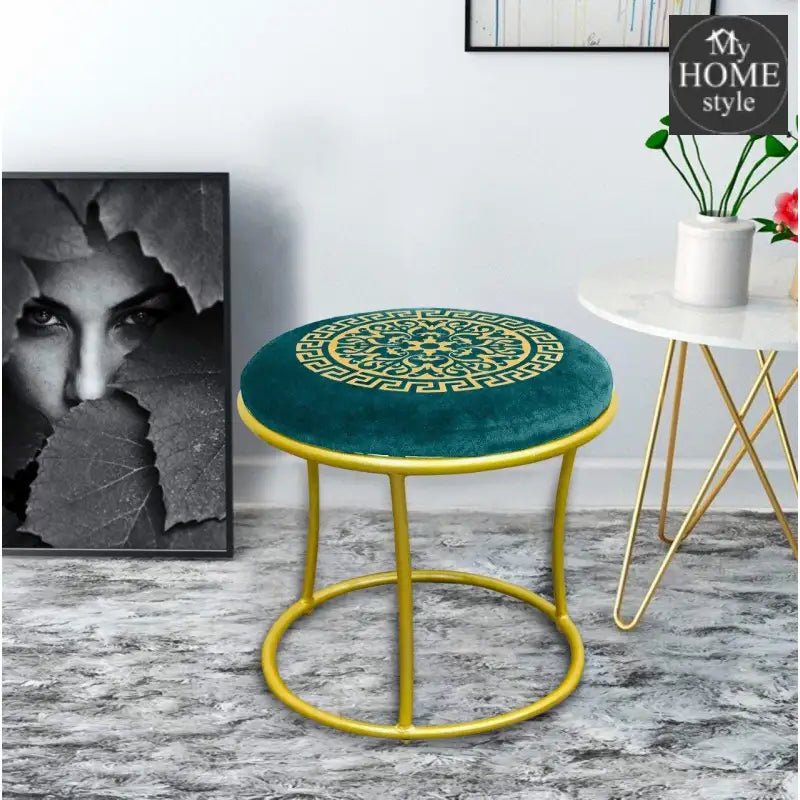 Luxury Round Stool With Steel Stand - 572 - myhomestyle.pk