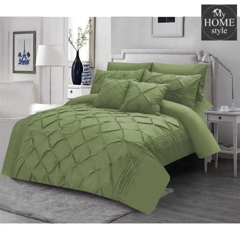 Luxury Sateen Pintuck & Pleated Duvet Set Olive Green - myhomestyle.pk