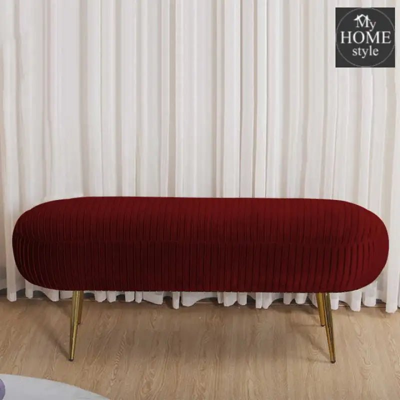 Luxury Three Seater Velvet Stool With Steel Legs - 1261 - myhomestyle.pk