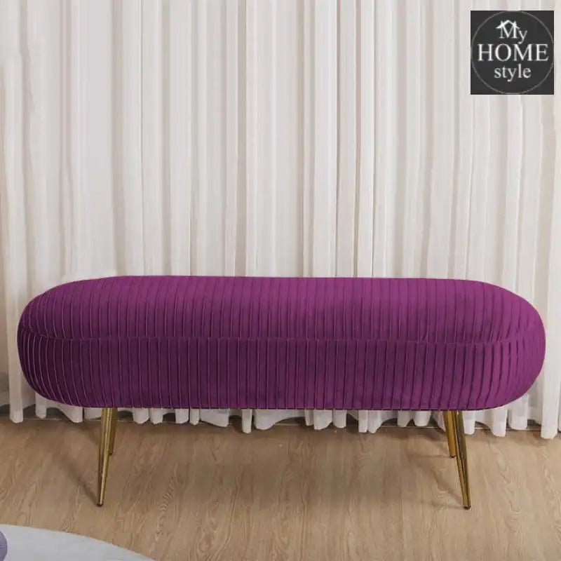 Luxury Three Seater Velvet Stool With Steel Legs - 1261 - myhomestyle.pk