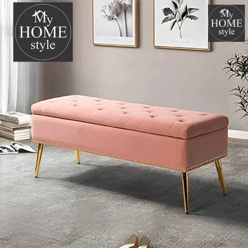 Luxury Three Seater Velvet Stool With Storage Space - 1226 - myhomestyle.pk