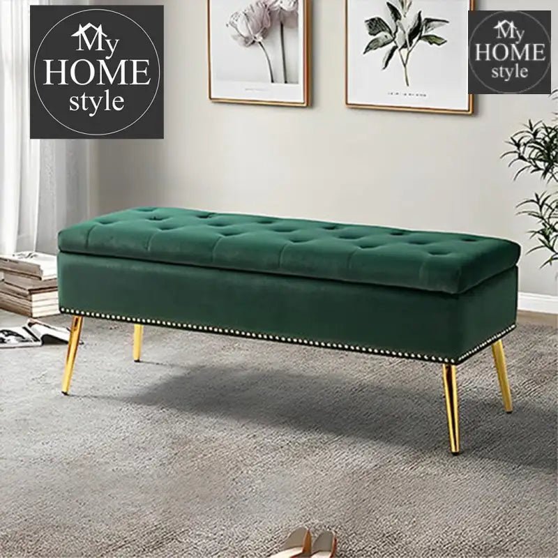 Luxury Three Seater Velvet Stool With Storage Space - 1226 - myhomestyle.pk